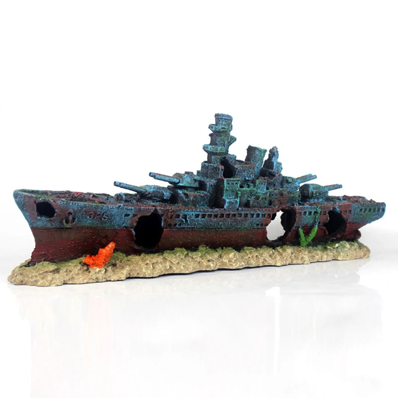 49cm Navy Warship Batttle Ship Resin Boat Aqaurium Tank Fish Decoration Ornament aquarium decor  decoration