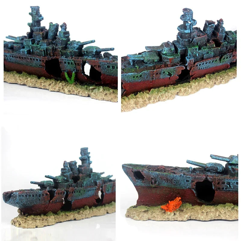 49cm Navy Warship Batttle Ship Resin Boat Aqaurium Tank Fish Decoration Ornament aquarium decor  decoration