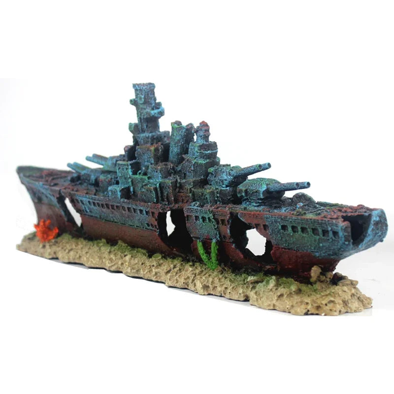 49cm Navy Warship Batttle Ship Resin Boat Aqaurium Tank Fish Decoration Ornament aquarium decor  decoration